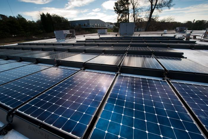 Solar panels on a rooftop in Decatur, Georgia.