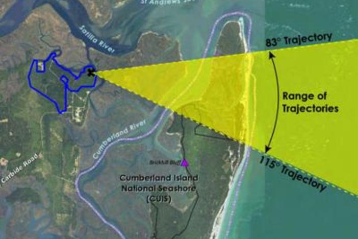 Proposed rocket launch path over Cumberland and Little Cumberland Islands
