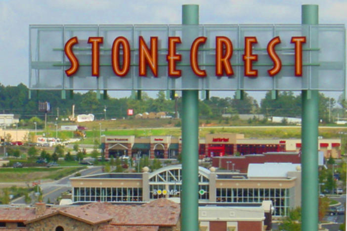 A sign outside of the Stonecrest Mall, where the new city of Stonecrest is located.