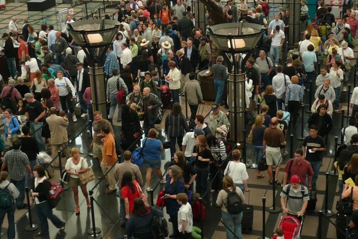 Long lines at the security checkpoint at Denver's airport.