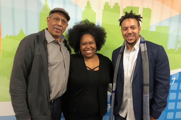 Bolaji Bailey (l) with host Kalena Boller (m) and Irie Bailey (r).