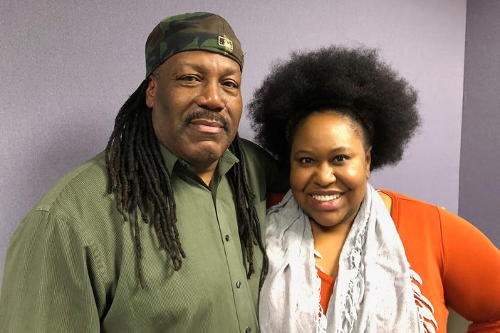 Nathaniel Kendrick with host Kalena Boller at Georgia Public Broadcasting.