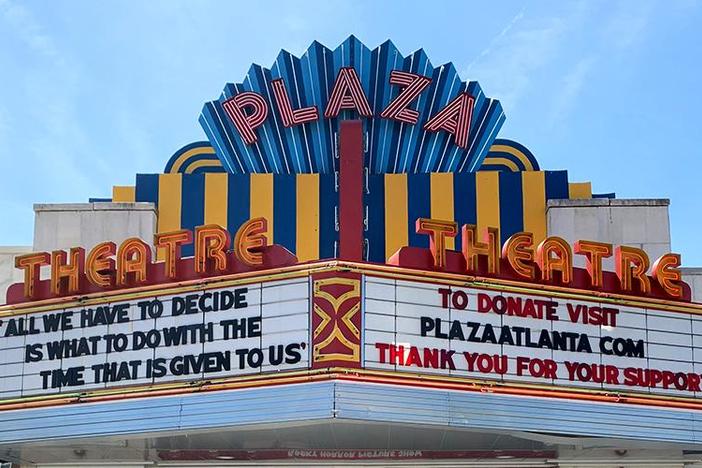 Atlanta's Plaza Theater marquee features coronavirus messages. This image is among the artifacts collected by the Atlanta History Center to document life during the pandemic. 