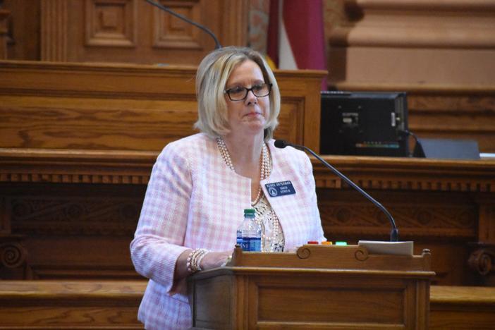 Sen. Renee Unterman (R-Buford) speaks to HB 481 in the Senate Friday, March 22, 2019.