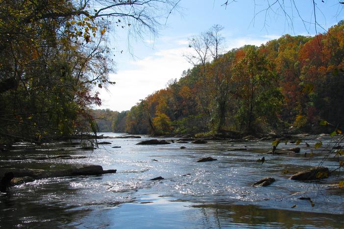 The Chattahoochee River (pictured) flows south where it eventually joins with the Flint River to form the Apalachicola River.