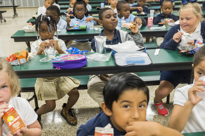 Students at International Studies Elementary Charter School during their lunch period. International Studies is one of 10 Doughterty County schools participating in the Helpings Hands Ending Hunger program. 