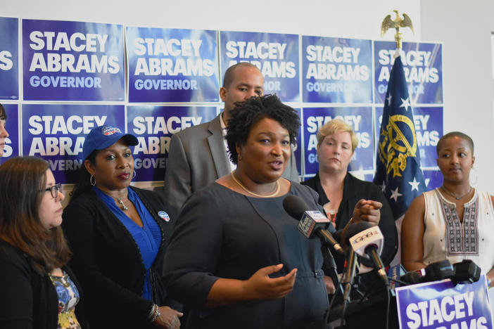 Democratic nominee for governor Stacey Abrams shares her education plan in Atlanta on August 8, 2018.