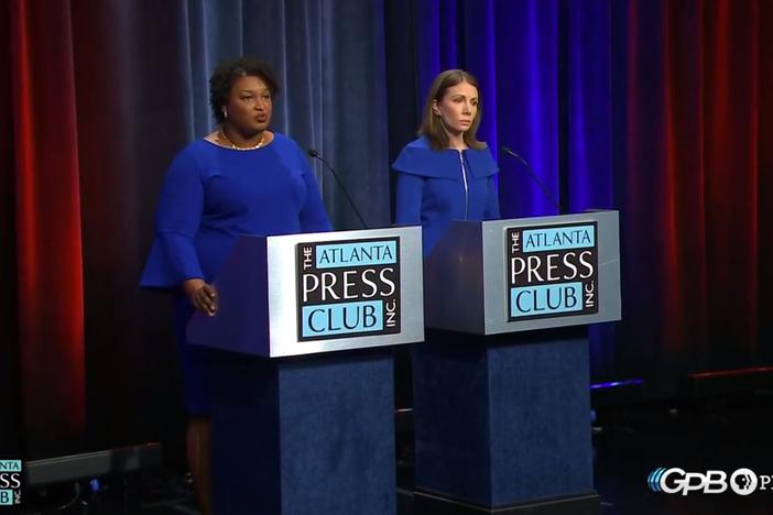Stacey Abrams (left) and Stacey Evans (right) debate during the Atlanta Press Club/GPB Debate on Tuesday, May 16, 2018 in Atlanta