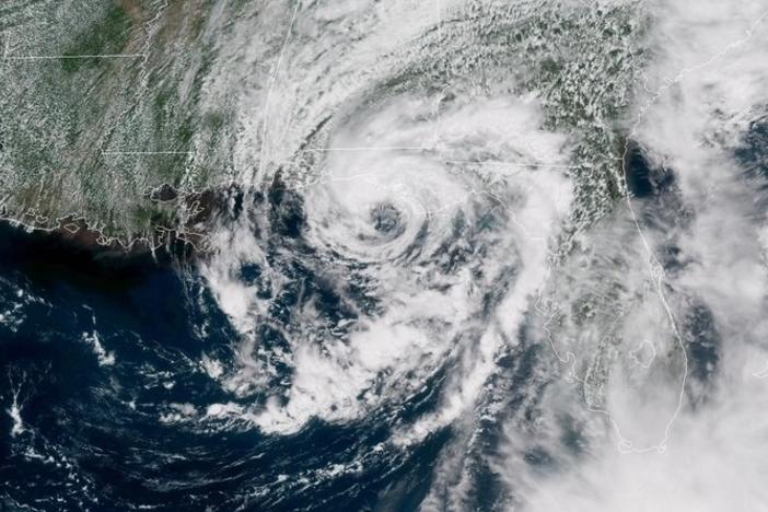 A satellite image shows Alberto as it nears landfall on the Florida Panhandle and the Gulf Coast on Monday. 
