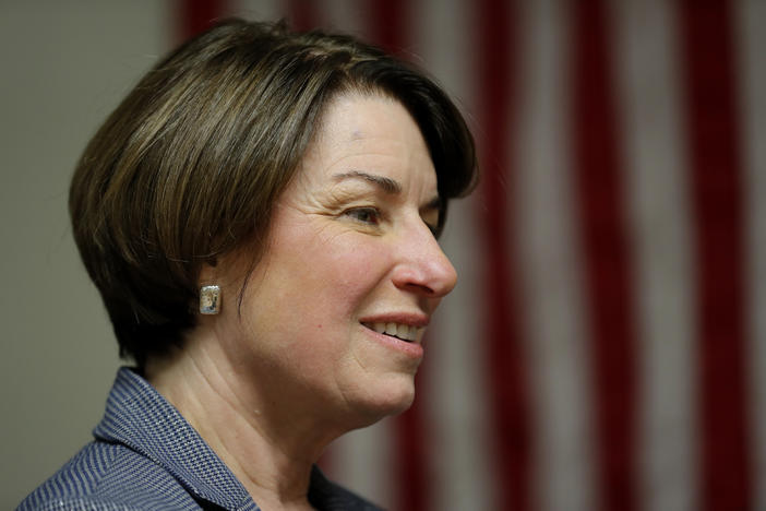 2020 Democratic presidential candidate Sen. Amy Klobuchar speaks at the Ankeny Area Democrats' Winter Banquet, Thursday, Feb. 21, 2019, in Des Moines, Iowa.