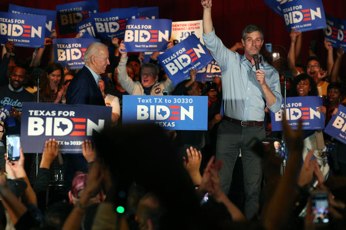 Joe Biden holds a campaign rally in March in Dallas with former U.S. Rep. Beto O'Rourke of Texas. Biden's presidential campaign is going on the air with an ad in Texas.