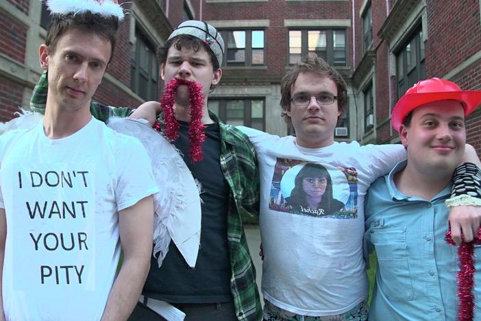 The members of Asperger's Are Us include Ethan Finlan, New Michael Ingemi, Jack Hanke and Noah Britton.