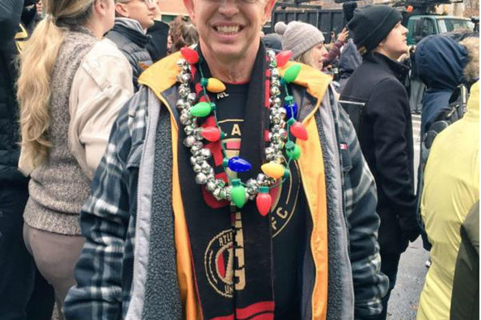 Pat Calvert was among the thousands of Atlantans who celebrated the soccer team's win Monday.