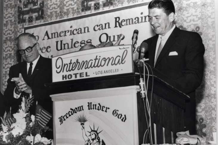 Ronald Reagan speaks for presidential candidate Barry Goldwater in Los Angeles in 1964.