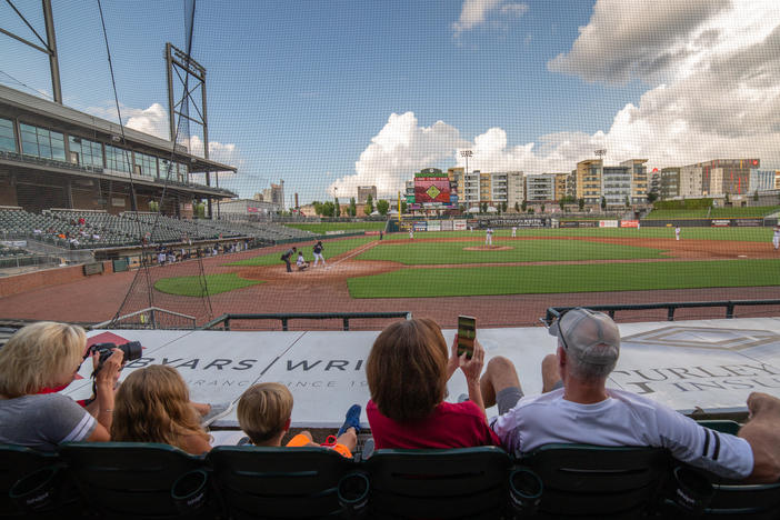 Dozens of fans turned out to watch the Red Sox amateur baseball team tangle with the Yankees at Regions Field in Birmingham, Ala. The teams are part of an over-35 league showcasing their skills at a ballpark normally used by the Birmingham Barons minor league baseball team.