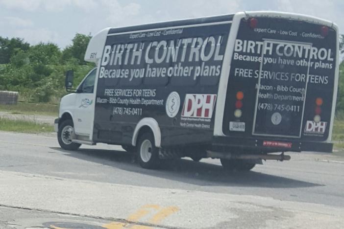 A birth control message from the Macon-Bibb County Health Department on a Macon-Bibb bus. 