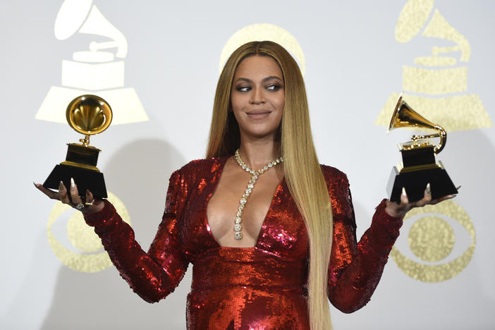 BeyoncÃ© celebrates Grammy awards for "Lemonade" album in 2016.
