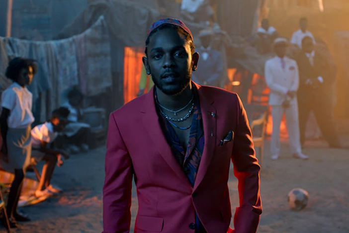 Kendrick Lamar in the music video for "All The Stars," one of the "Black Panther" songs nominated for multiple Grammys.
