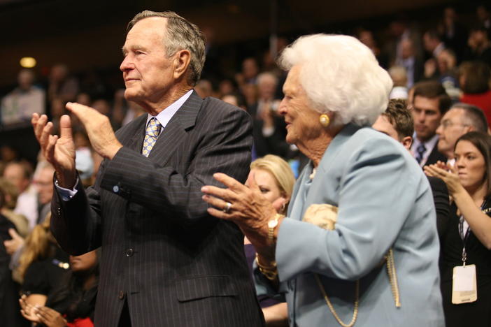 George H. W. Bush and Barbara Bush at the Republican National Convention  in St Paul, Minnesota Sept. 2, 2008.