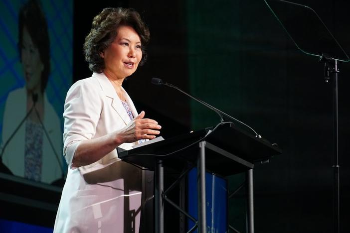 U.S. Secretary of Transportation Elaine Chao speaks at the 2019 congressional luncheon held by the Georgia Chamber of Commerce in Macon.