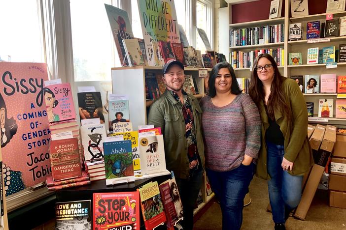 E.R. Anderson is the executive director of Charis Circle, the nonprofit associated with Atlanta feminist bookstore Charis Books. Anderson is pictured with colleagues Sara Luce Look and Angela Gabriel.