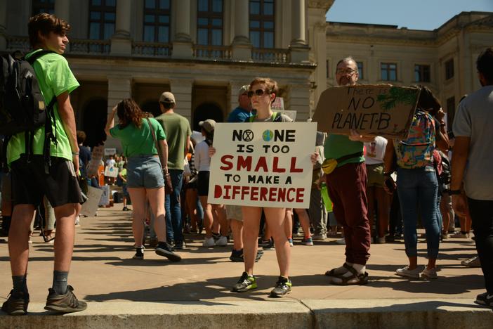 Students in Atlanta participated in the a global climate youth strike on the capitol steps in Atlanta. 