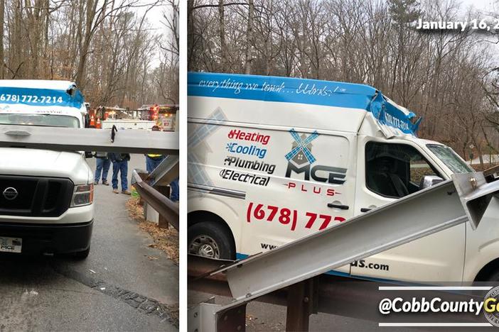 The latest truck to run into the warning beams protecting the historic bridge. 