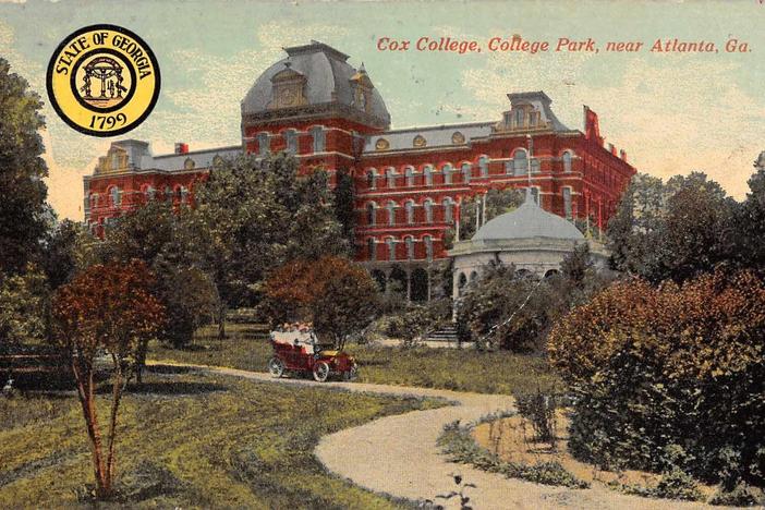 An old postcard featuring Cox College