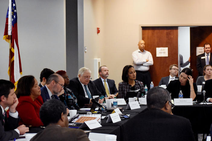 Members of the SAFE Commission discuss the future of Georgia's election system at a meeting in Macon Dec. 12, 2018