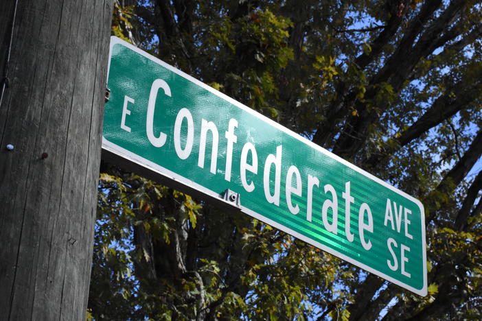 A street sign marks East Confederate Avenue in Atlanta.