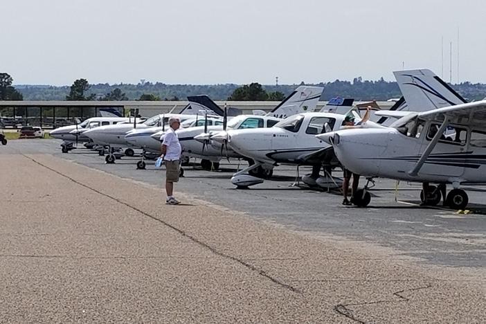 Planes lined up at Augusta's Daniel Field during the Masters 