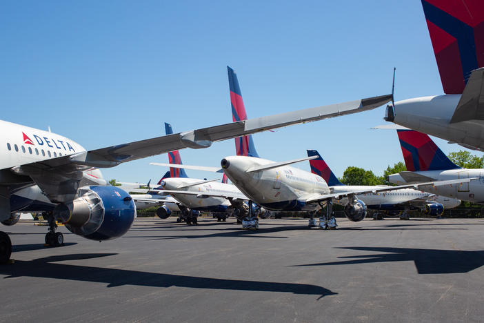As passenger demand slumped because of the coronavirus pandemic, Delta parked dozens of unneeded jets at the Birmingham-Shuttlesworth International Airport in Alabama in May.