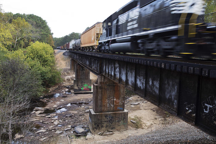 The Tallapoosa river sits dry from drought conditions in Tallapoosa, Ga. Throughout the South this fall, worsening drought kills crops, threatens cattle and sinks lakes to their lowest levels in years.