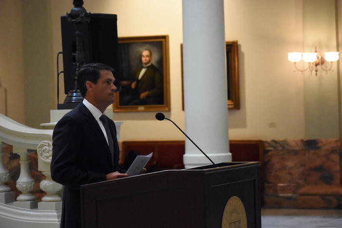 Lt. Gov. Geoff Duncan announces the Senate version of a  proposed hate crimes bill.