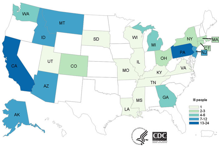 As of May 1, 2018, 121 people have been infected with the outbreak strain of E. coli O157:H7.