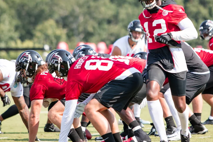 Atlanta Falcons wide receiver Mohamed Sanu (#12) on the eighth day of practice.