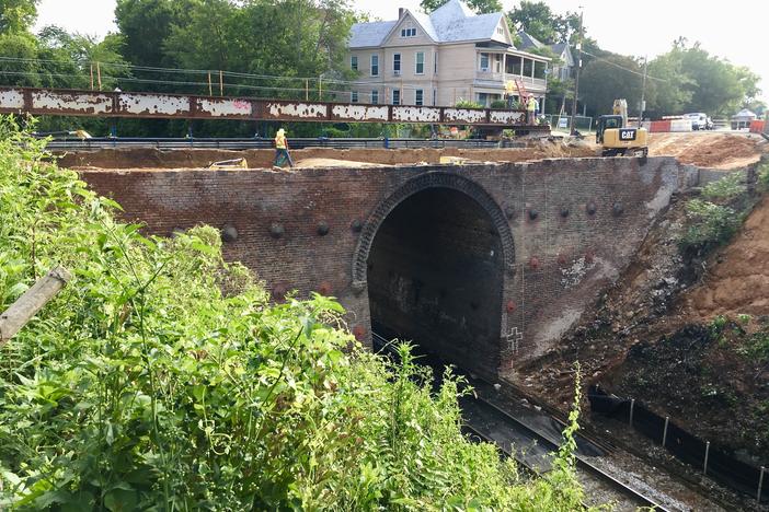 The recently demolished historic brick railway viaduct was built in 1899.