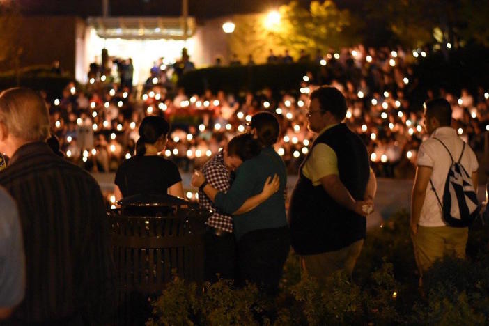 Mourners gathered on Monday, Sept. 18, 2017, in Atlanta, for Georgia Tech student Scout Schultz who was shot and killed by campus police on Saturday, Sep. 16, 2017.