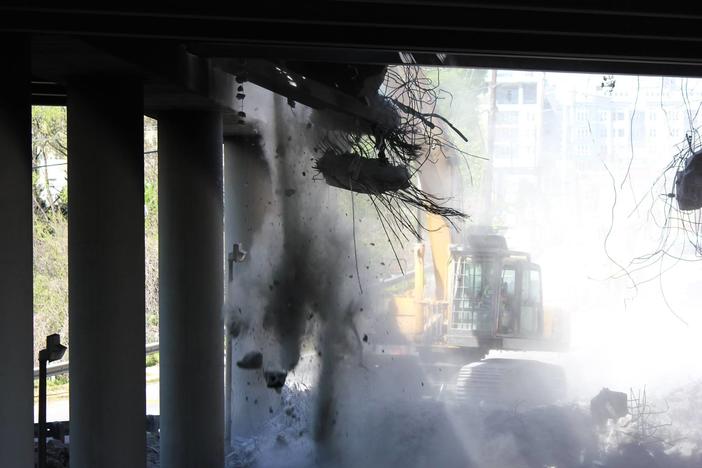 Construction work on the collapsed area of Interstate 85 a few miles north of downtown Atlanta.