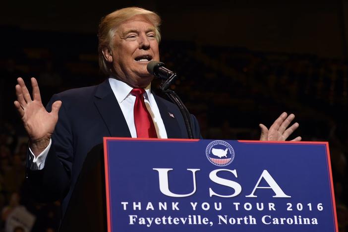 President-elect Donald Trump speaks on Dec. 6 in Fayetteville, N.C., a stop on his postelection "Thank You" tour of swing states that voted for him.