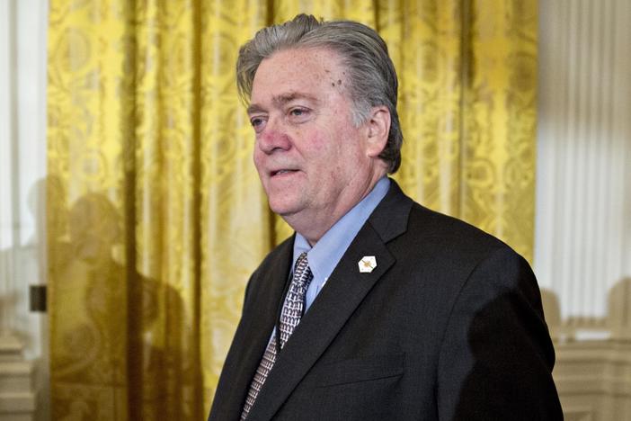 Steve Bannon arrives to a swearing-in ceremony of White House senior staff in the East Room of the White House on Jan. 22.