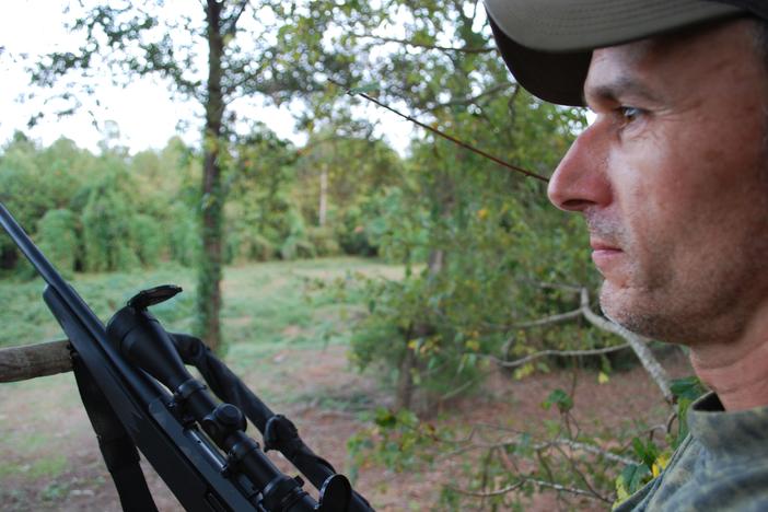 Van Mixon in a deer stand. 