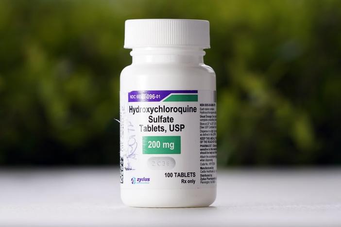 This Tuesday, April 7, 2020 file photo shows a bottle of hydroxychloroquine tablets in Texas City, Texas. On Friday, April 24, 2020