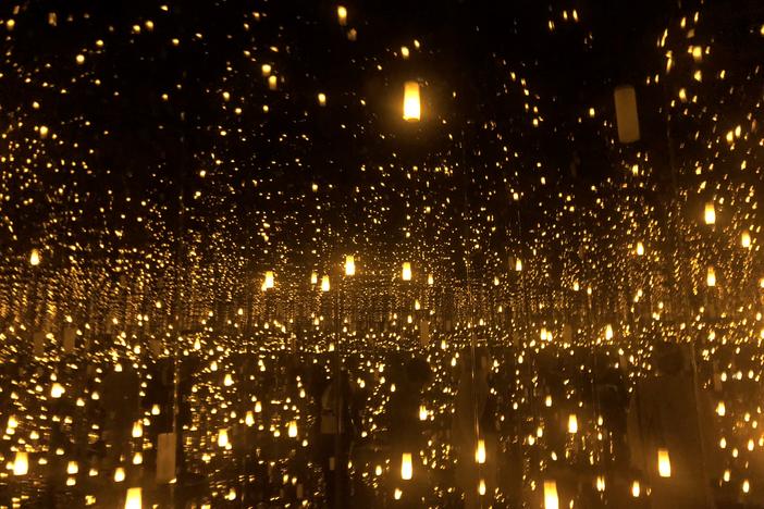Yayoi Kusama, Aftermath of Obliteration of Eternity, 2009, Wood, mirror, plastic, acrylic, LED, and aluminum installation.