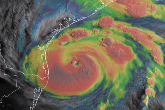 An infared image of Hurricane Harvey, which caused tremendous damage in 2017.