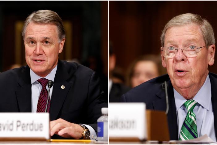 Left: Sen. David Perdue, R-GA., Right: Sen. Johnny Isakson, R-GA.