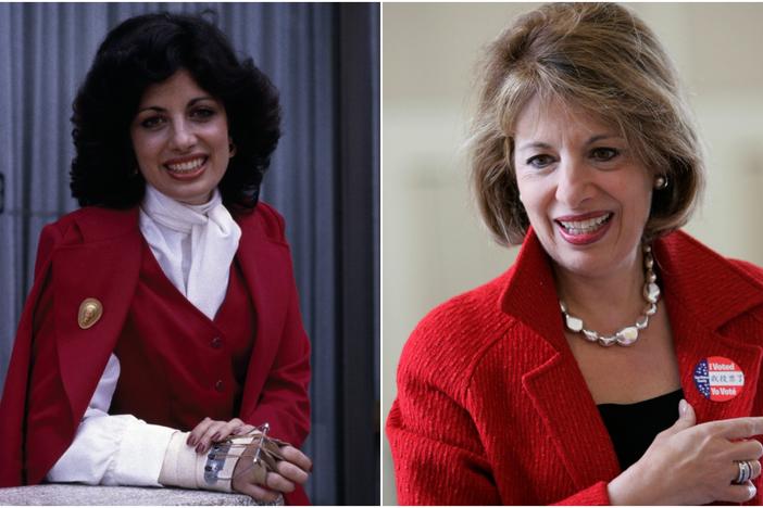 Left: Jackie Speier in Feb. 1979 after she survived being shot 5 times and left for dead on the tarmac in Guyana. Right: Jackie Speier smiles after voting in a special election in 2008.