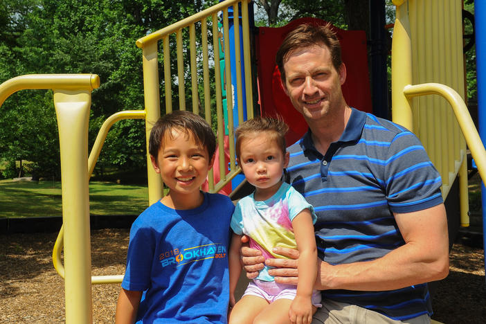 Anthropology professor James Rilling pictured with his son, Toby and daughter, Mia.