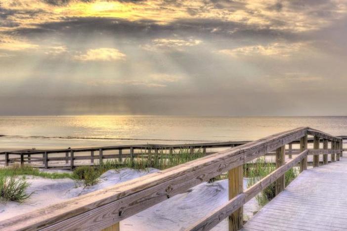 Beach and boardwalk at Jekyll Island