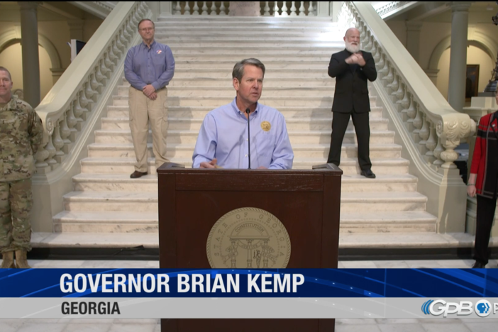 Gov. Brian Kemp delivers an update on coronavirus in Georgia Wednesday, April 8.